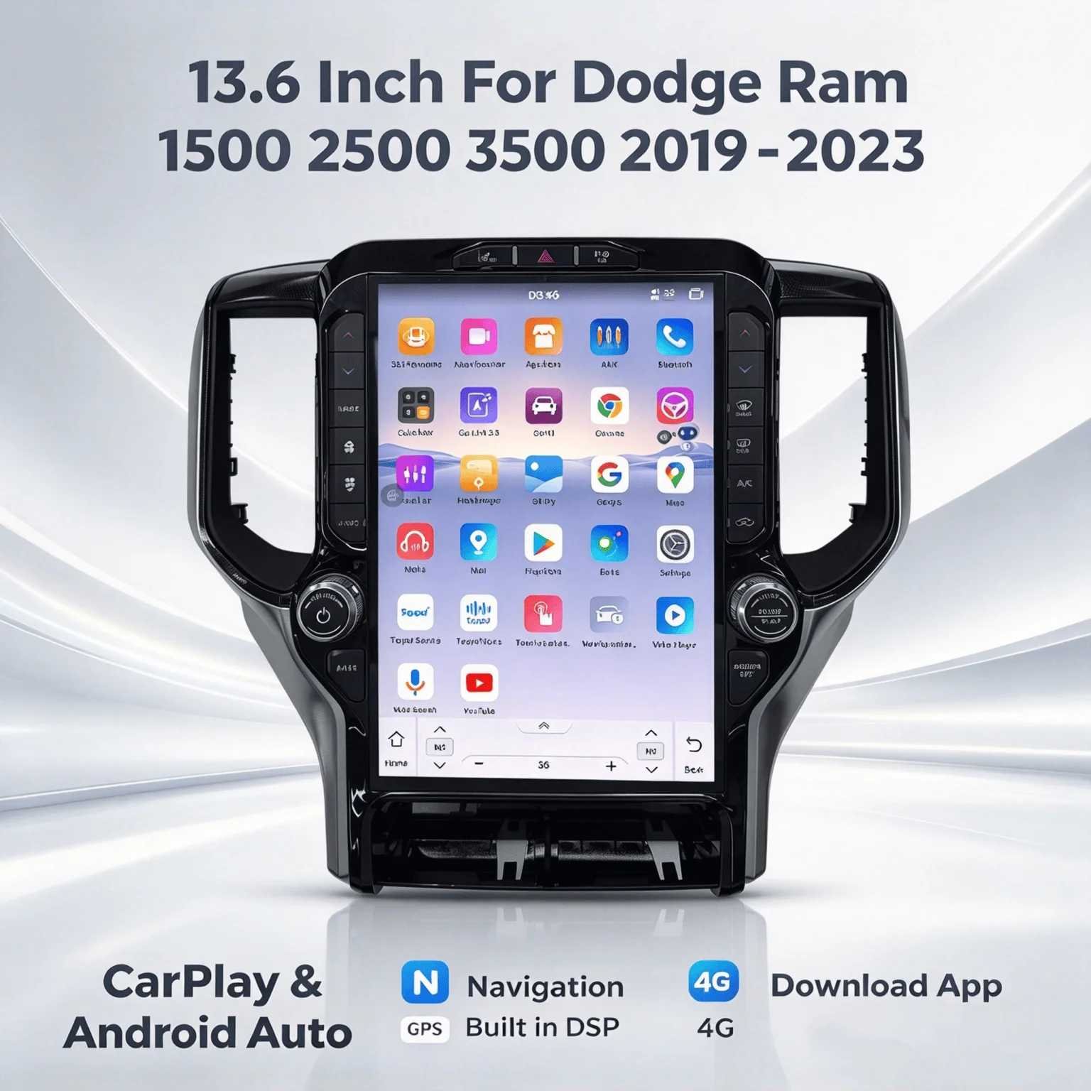 Yes 13.6 Inch For Dodge Ram 1500 2500 3500 2019 - 2023 Car Radio Multimedia Player GPS Touch Screen Android 13 BT Audio DSP 1Din