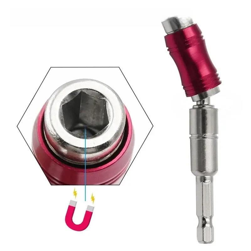 Tige d'extension directionnelle à poignée hexagonale incurvée rouge, pointe de perçage à vis magnétique, adaptateur universel, accessoires pour outils électriques 1 pièce