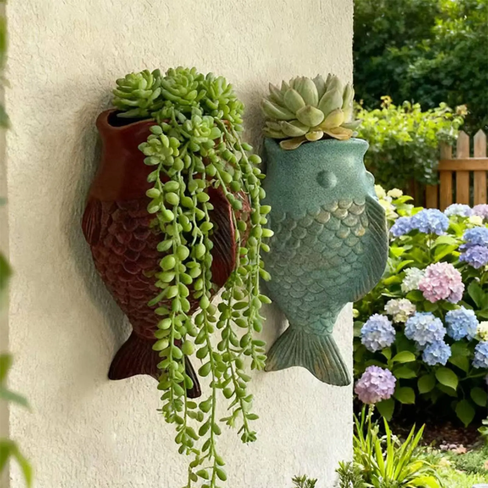 Wall Mounted Spotted Fish Shape Hanging Planter Green Plant Flower Pot For Pothos Trailing Plants Outdoor Courtyard Decor