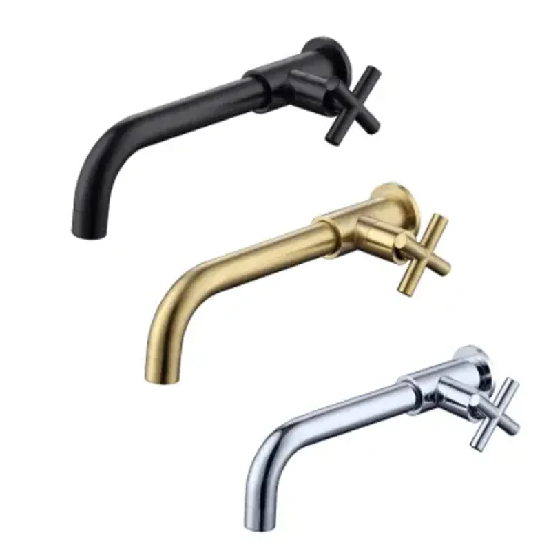 

Bathroom Faucet Wall Mounted Single Cold brass Basin Faucet Balcony Wash Basin Tap Black/Gold/Chrom