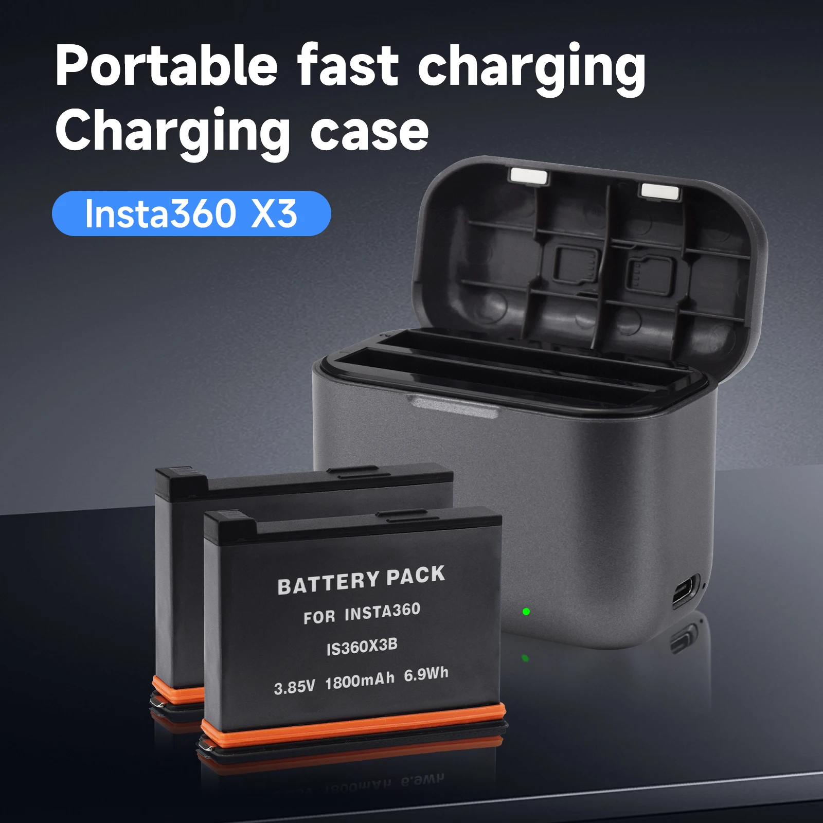 Insta360 X3 Battery+LED 2-Slots Fast Charging Box with Type-C Port For Insta360 One X3 Battery IS360X3B Insta 360 X3 Camera