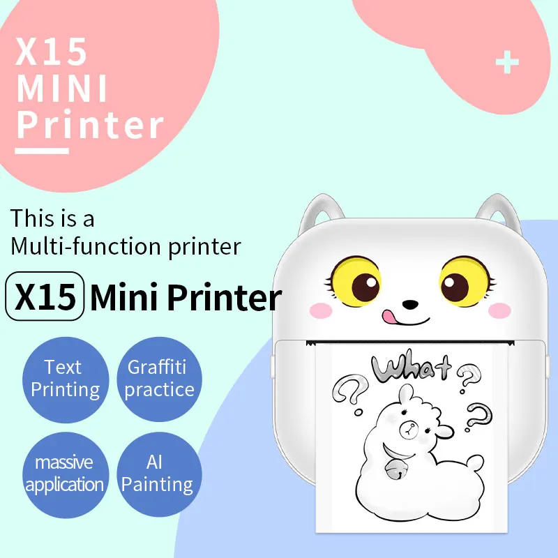 X15 Printer portabel Label termal Mini, Printer Mini portabel Bluetooth nirkabel terhubung ke ponsel untuk Android iPhone, hadiah belajar untuk siswa