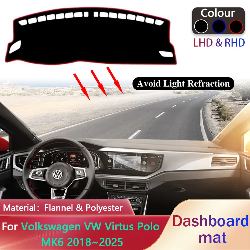 

Коврик для приборной панели автомобиля Volkswagen VW Virtus Polo MK6 2018 ~ 2025, 2019 2020 2021 2022 2023 2024 подкладка, Противоскользящий коврик, Солнцезащитный ковер, коврик, аксессуары для приборной панели