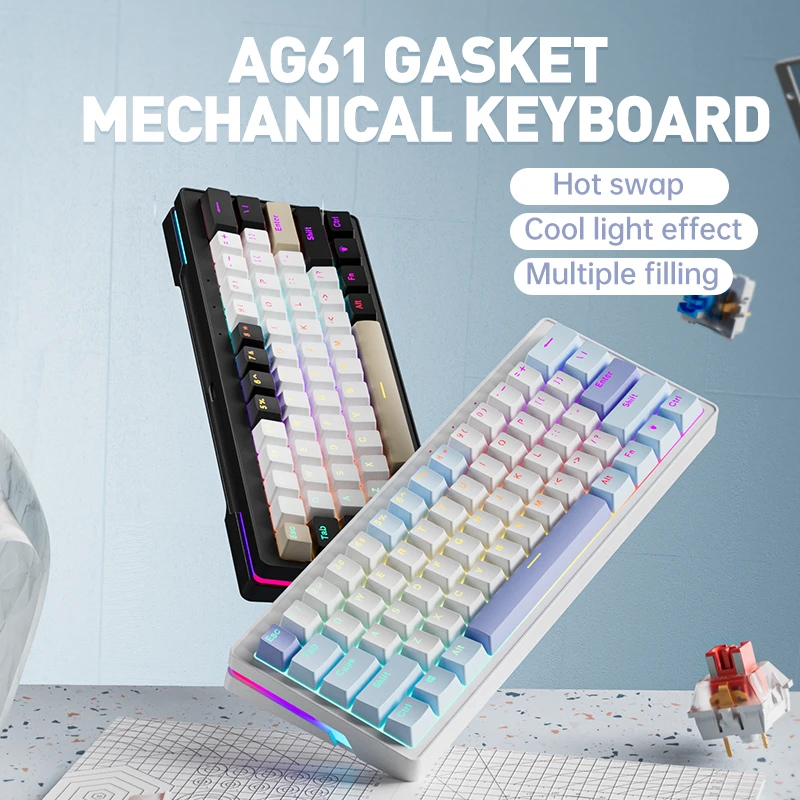 ZIFRIEND-Mini clavier mécanique de jeu filaire, arc-en-ciel, RVB, échange à chaud, joint russe, espagnol, brésilien, AG61 61, prédire, 60%