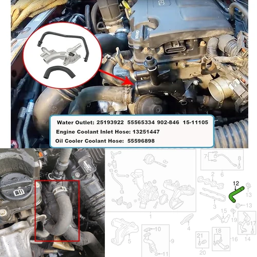 Imagen 2 del producto 25193922   Manguera de aluminio de la carcasa del termostato del motor para Chevrolet Cruze Sonic Trax Buick Encor 55565334 1338030 55596898 13251447