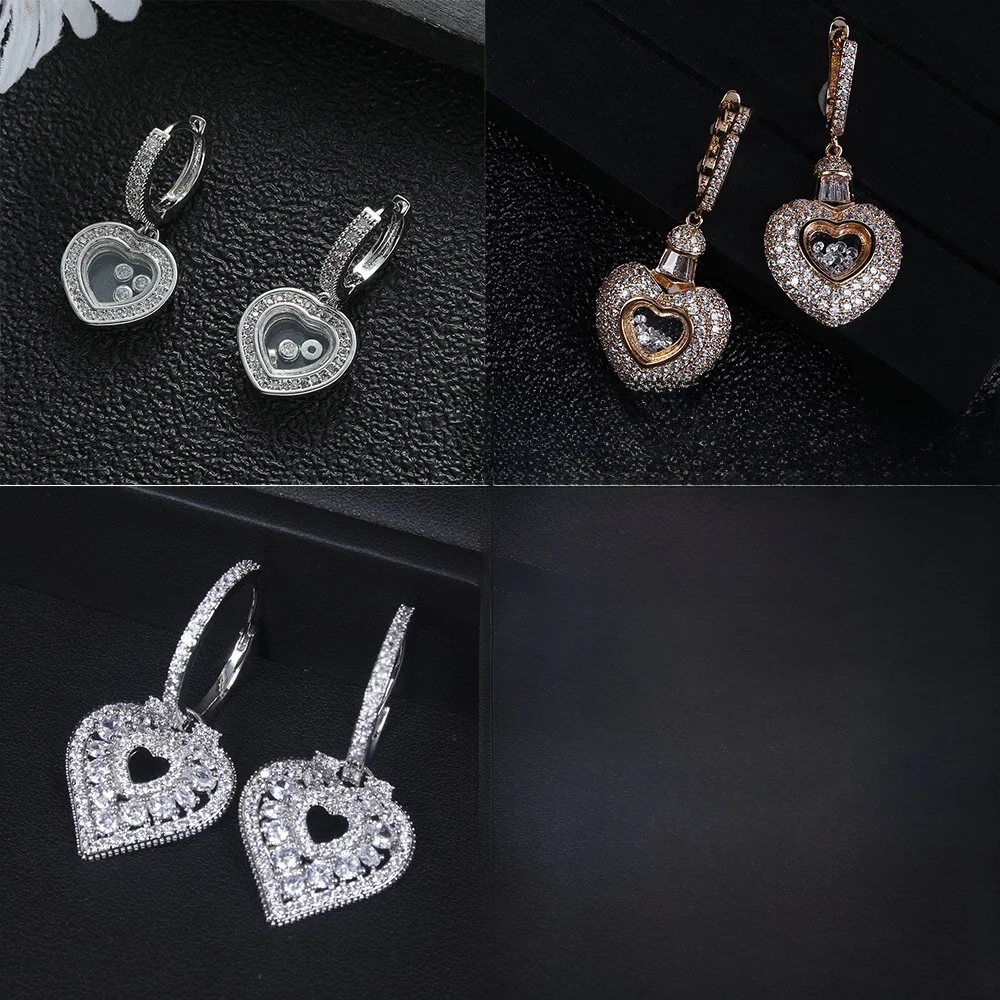 Hot Sale 18K Real Gold Plating Luxe Koper Ingelegde Zirkoon Hart Oorringen Elegante Sweet Dames Koreaanse Sieraden Oorbellen - afbeelding 2