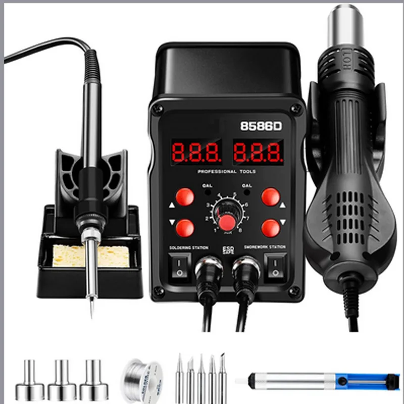 2 in 1 8586D Soldering Station LCD Digital Display Welding Rework Station For Cell-phone BGA SMD PCB IC Repair Solder Tools