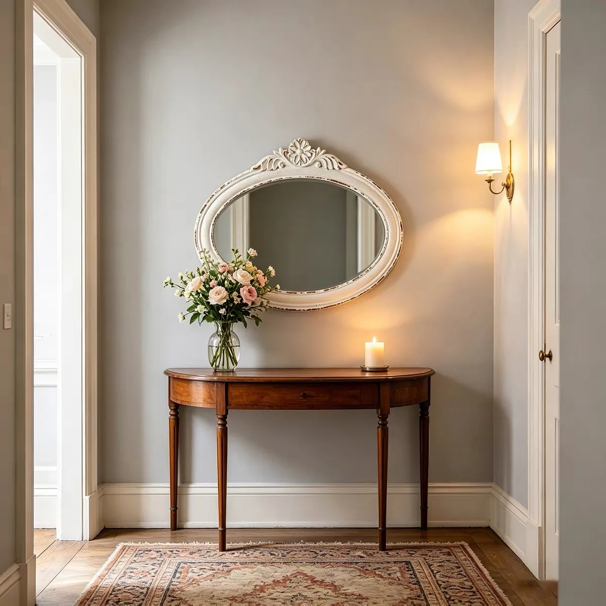 Vintage Distressed White Wall Mirror Carved MDF Frame Ornate Decorative Mirror for Bedroom Entryway Bathroom Farmhouse Decor Art