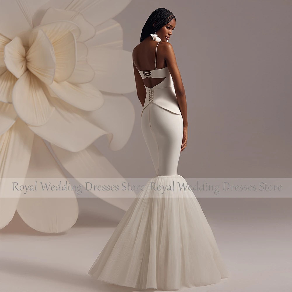 Mermaid Wedding Dress Elegant Lvory Satin Net Ruched Wedding Party Mermaid Spaghetti strap Boho Wedding Dresses