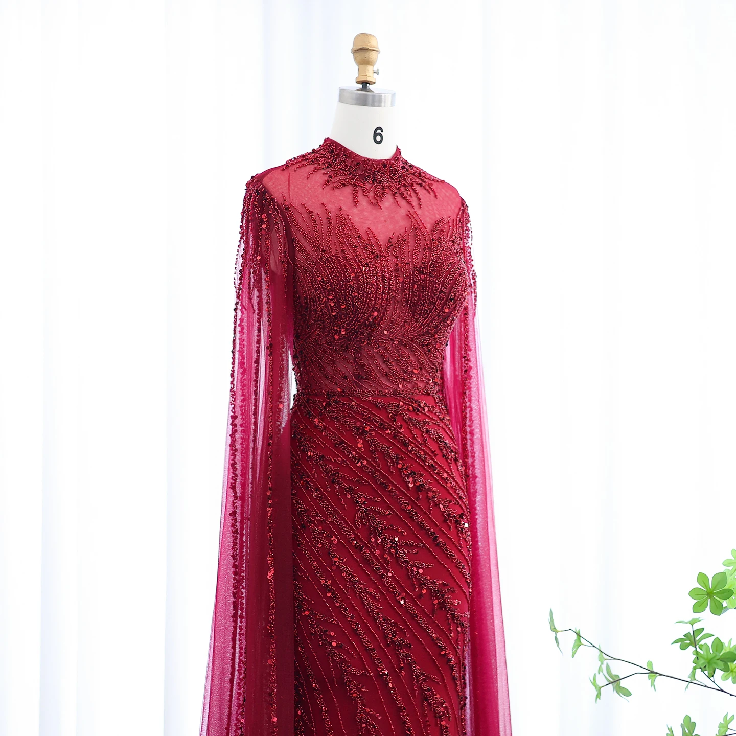 Sharon Said Luxuriöse Schwarze Nude Meerjungfrauen-Abendkleider mit Cape-Ärmeln, Hochgeschlossenem Kragen, Dubai Hochzeits-Party-Formelle Kleider SS162 Maßanfertigung – Detail 14