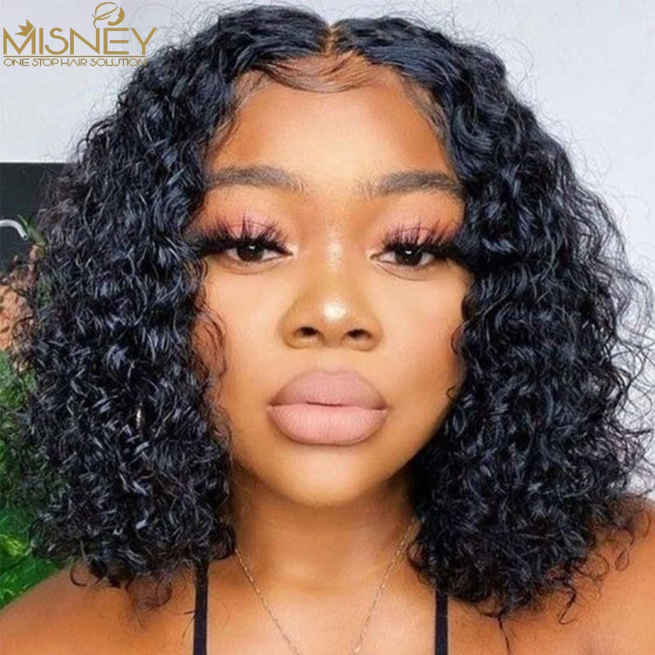 

Brazilian Loose Deep Wave 10inch Lace Frontal Human Hair Wigs 180% Transparent Water Curly Short Bob Wig Remy Wigs For Women ﻿