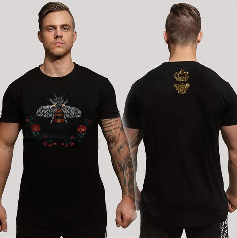 

Brand Men Designer Rhinestone T-shirt for holiday asian size S-5XL drop shipping