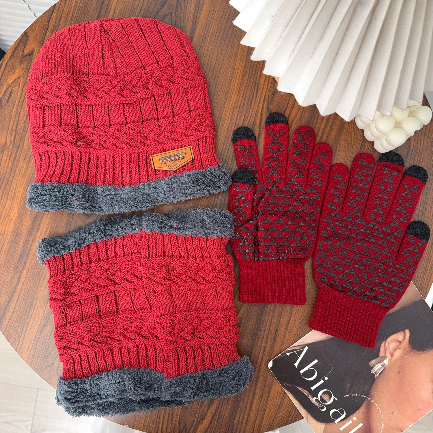 

Комплект из 4 предметов: зимняя теплая вельветовая шапка, шарф и перчатки для мужчин и женщин, для активного отдыха, велоспорта, защита шеи