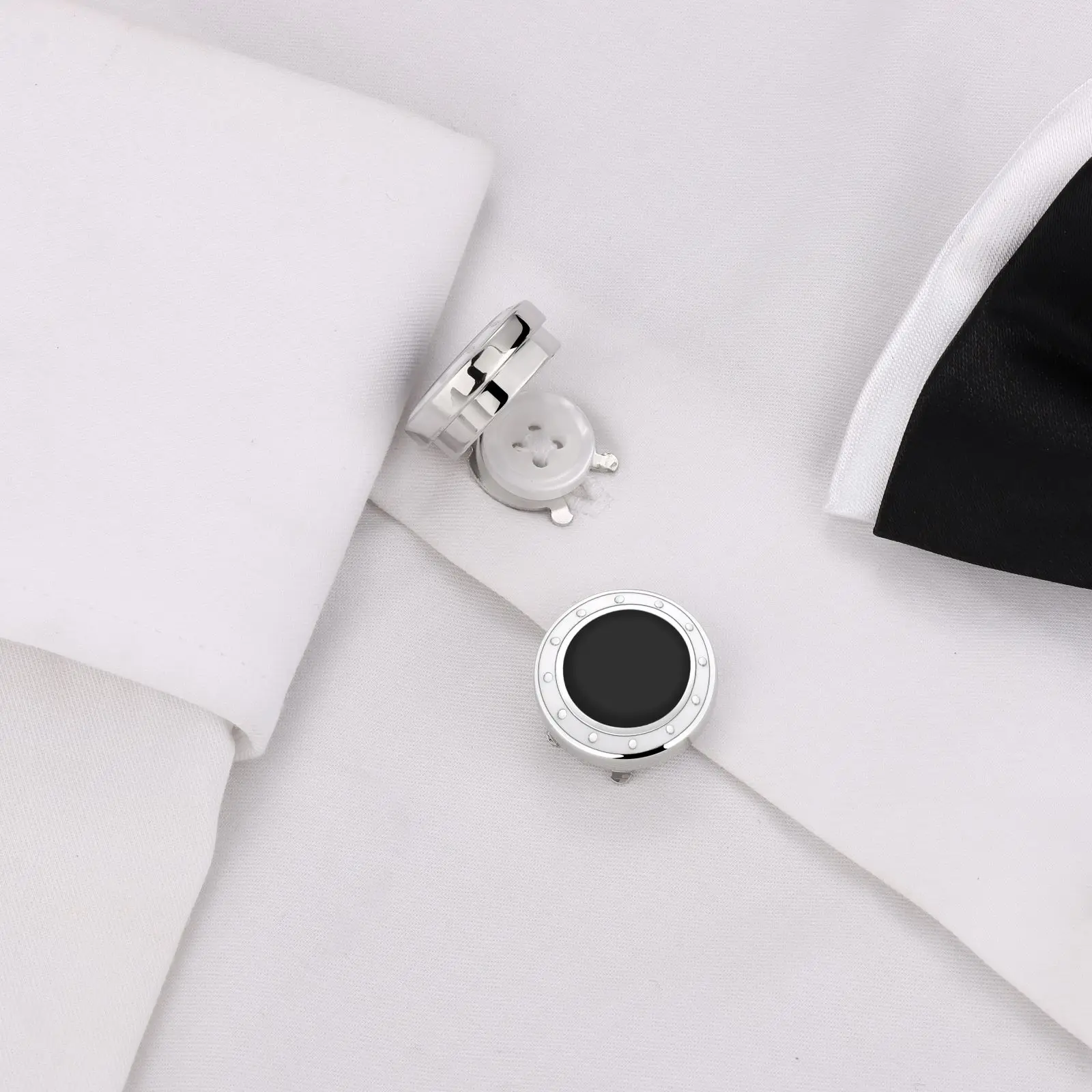 TAIGRAMA Blue & Black Enamel Cufflinks Button Cover for Men shirts, Mens Wedding Dress Cover Buttons Jewelry Elegance Cuff Links