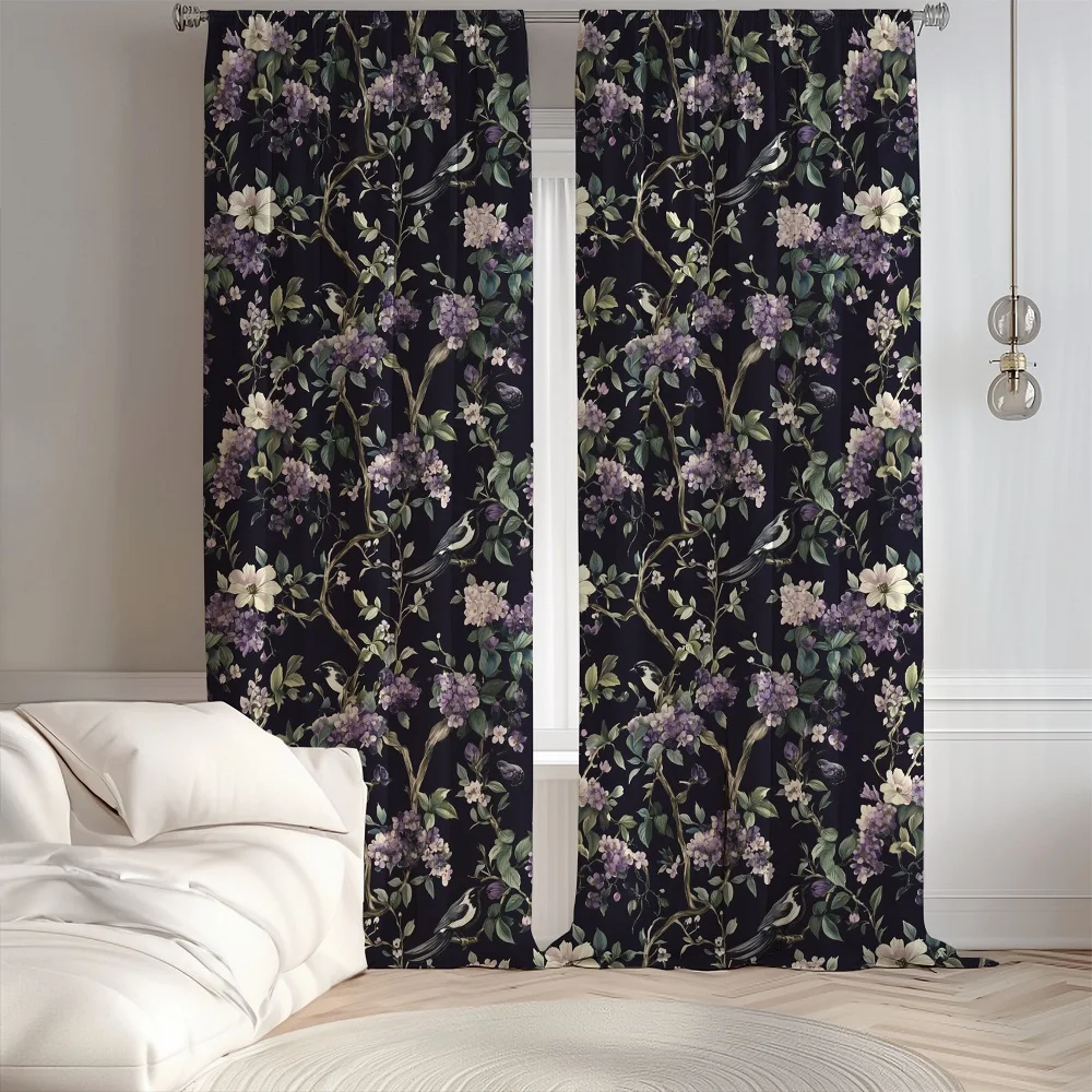 Dark Academia Botanical Grommet Blackout Curtain Bedroom Woven Eyelet Ring Top Single Panel Window Drape