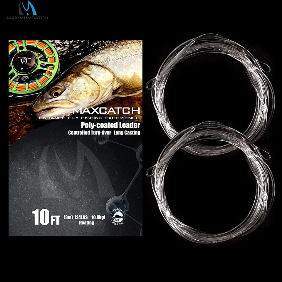 Maximumcatch 2pcs 7-10ft 12-25lb Monofilament Core Fly Fishing Poly Leader Line 3-6ips Floating/Sinking leader Fishing line