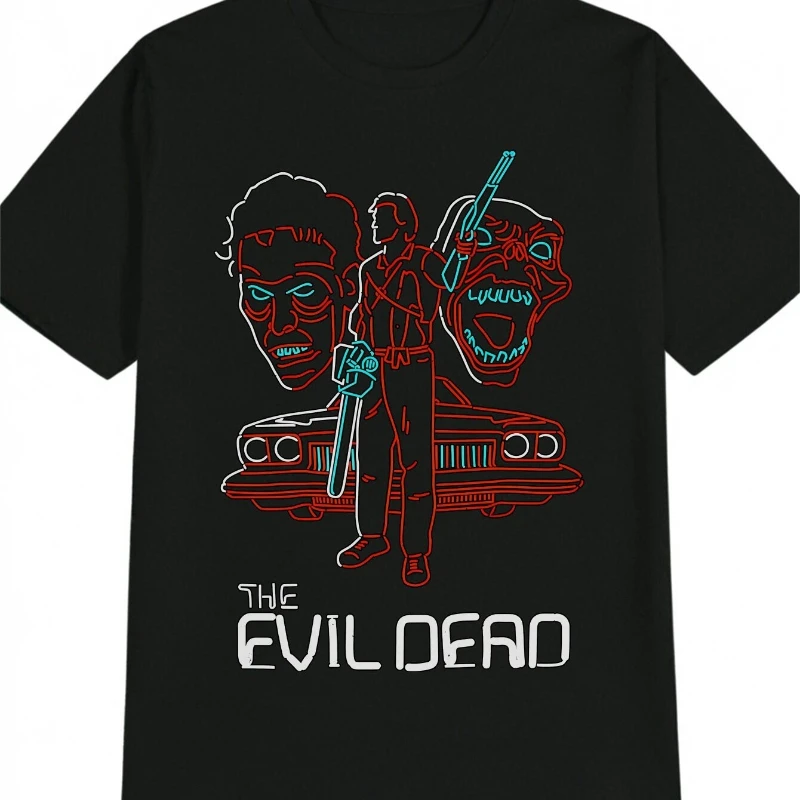 

Men'S Casual Crew Neck Cotton T-Shirt Knit Fabric 200g Slight Stretch Regular Fit Graphic Tee with The Evil Dead