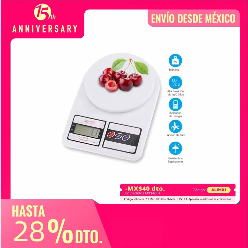 Bascula Digital Gramera Bascula Portatil Pesa Hasta 5Kg Balanza de cocina