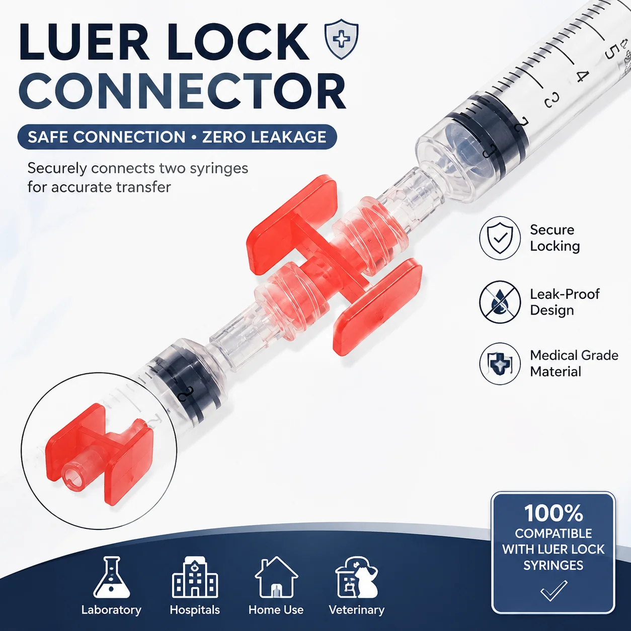 20/50Pcs Disposable Red Luer Lock Syringe Connector Transparent Plastic Sterilize Tube Secure Lock Connection Fitting Leak Proof