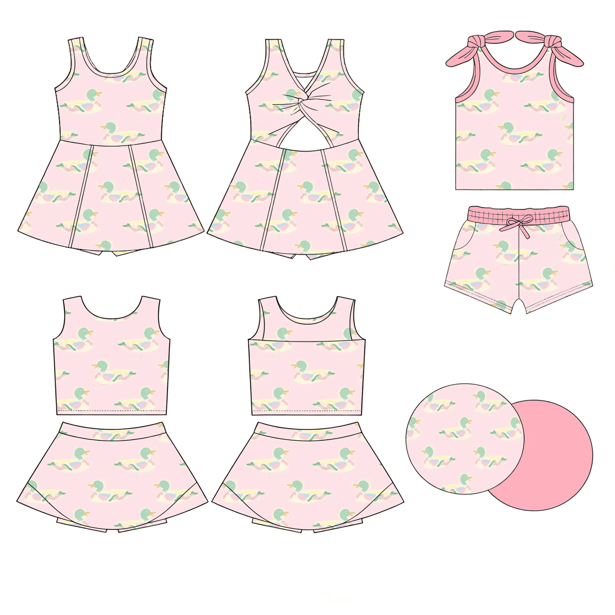 Boutique children's set Summer children's clothing cartoon print dress girls sleeveless short skirt children's set of 3 piece