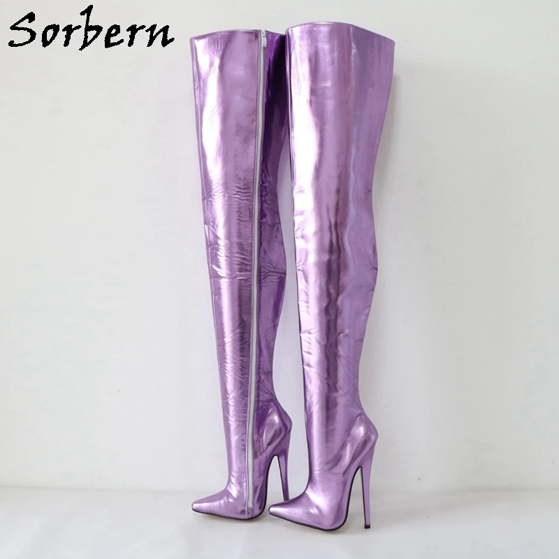 

Sorbern Fetish Metallic Boots Unisex Hard Shaft Custom Wide Leg or Slim Fit Crotch Thigh Over The Knee Boot Women Stilettos