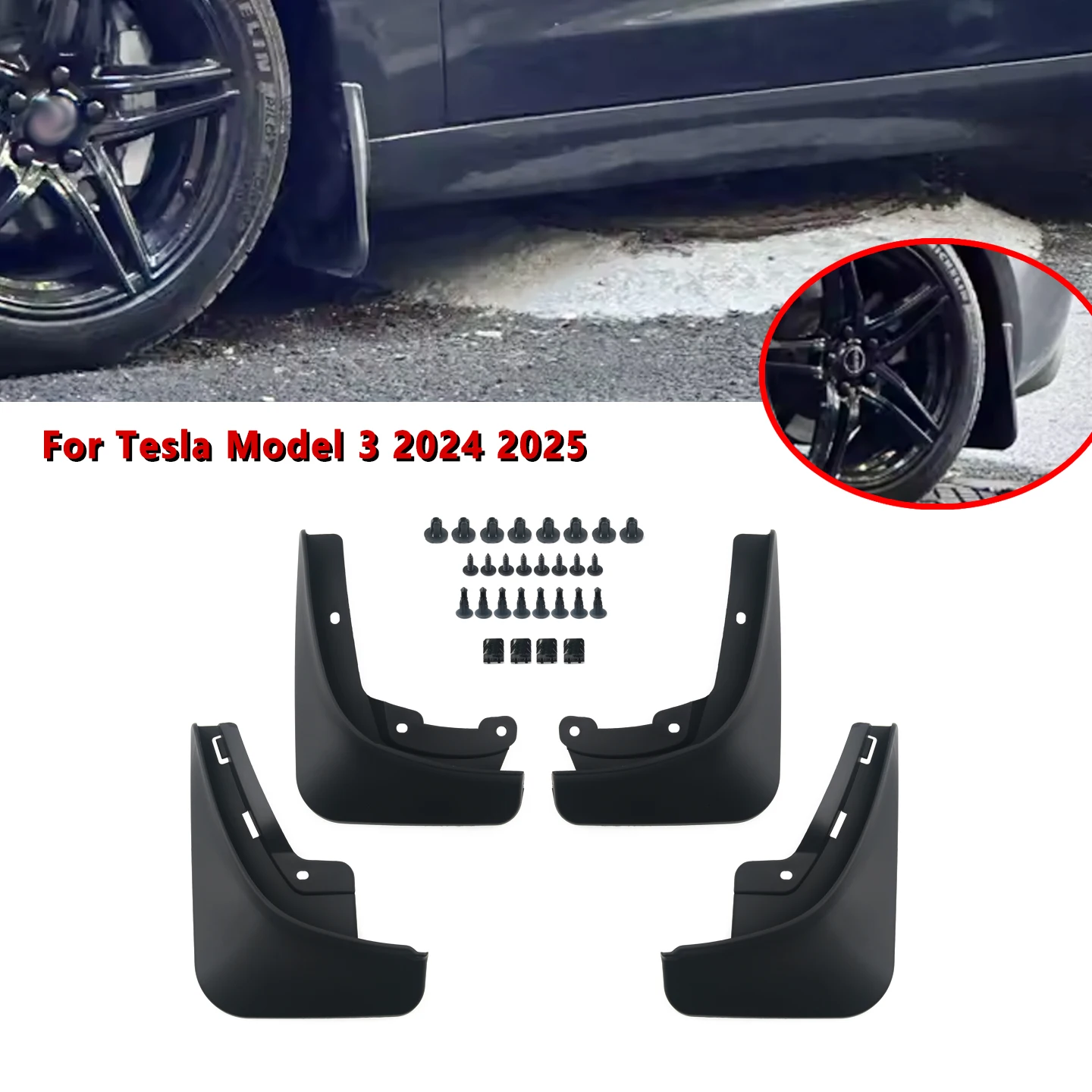 Für Tesla Model 3 2024 2025 Highland Schmutzfänger Spritzschutz Kotflügel Ohne Bohren Allwetterschutz Zubehör (4er-Set)