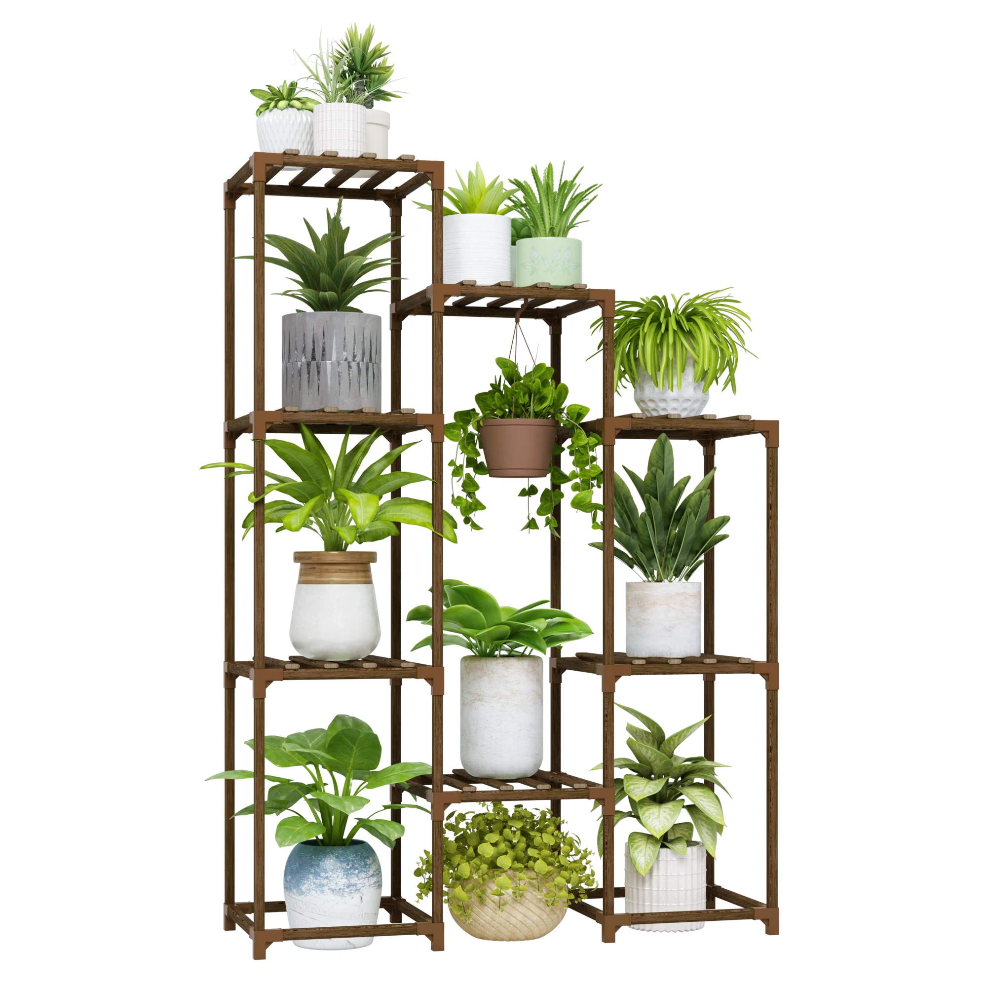 Bamworld نبات داخلي حامل نبات معلق الجرف 7 الأواني طويل القامة سلم حامل النبات كبير الخشب زهرة حامل غرفة المعيشة رف متعدد