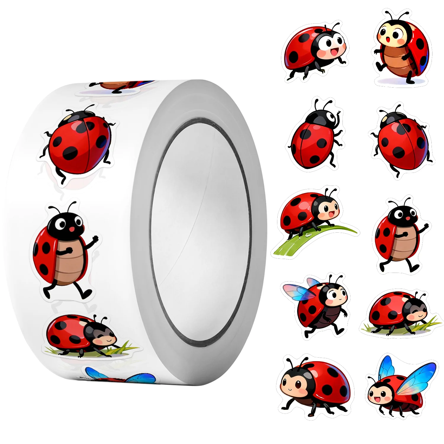 1Roll (500 Stuks) 10 Onregelmatige Cartoon lieveheersbeestjes Stickers 2.5 cm/1 ''Art Craft Decoratie Graffiti Seal Gift Scrapbook Etiketten
