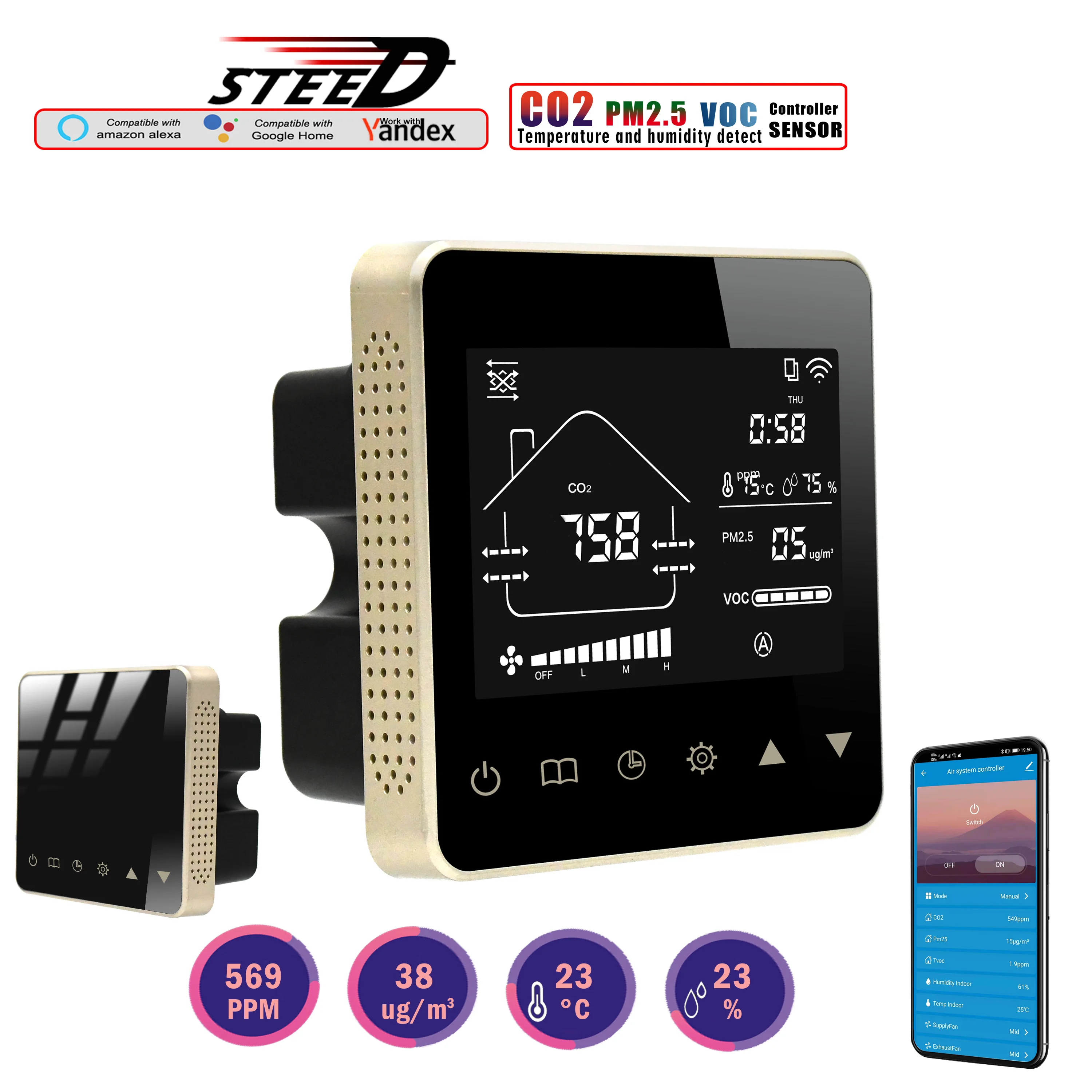 Imagem -03 - Regulador do Monitor da Qualidade do ar do Co2 do Voc Pm2.5 da Umidade do Temp para o Controle Proporcional do Sistema Rs485 010v da Ventilação da Casa de Wifi