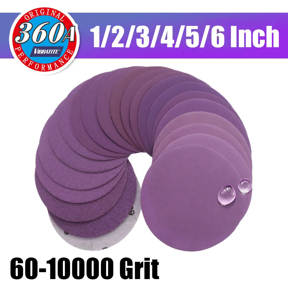 1/2/3/4/5/6Inch Alumina Sanding Disc Purple Sandpaper Hook & Loop 60-10000 Grit