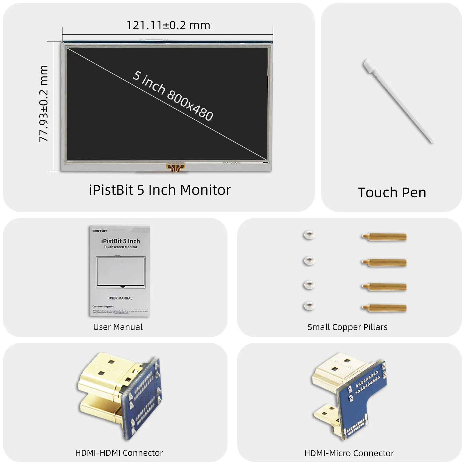 Imagem -06 - Ipistbit-raspberry pi Monitor Touch Screen Mini Monitor para Raspberry pi Driver- Hdmi Tft 800x480 5