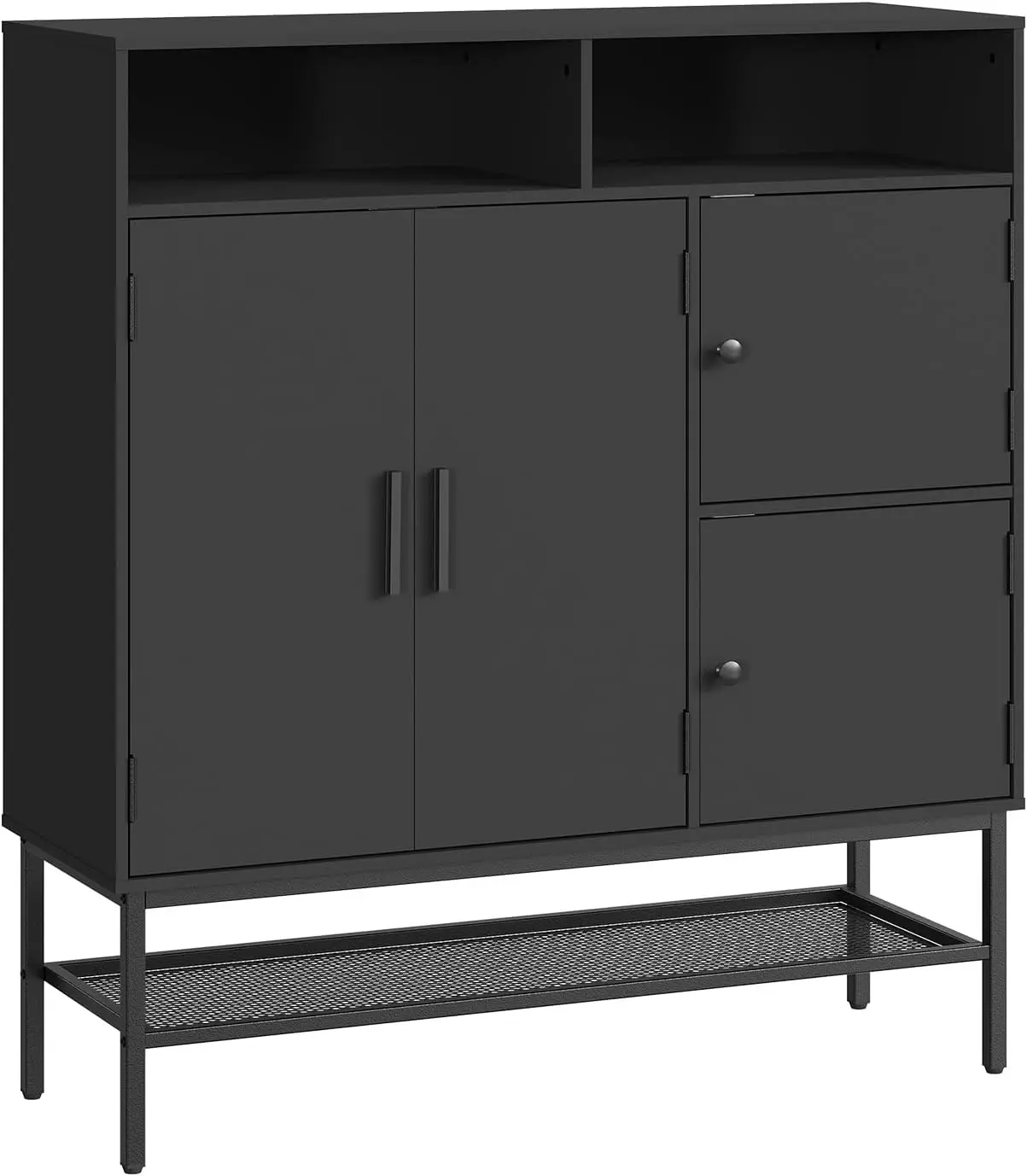 Farmhouse Tall Shoe Storage Cabinet,40 Inch 4‑Door Closed Shoe Organizer with Metal Legs & Adjustable Shelves, Hidden Shoe Rack for Entryway Hallway
