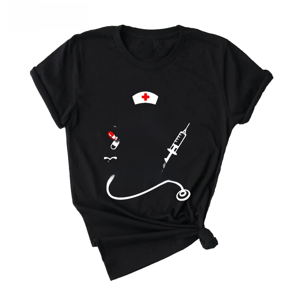 Keep Calm Nurse Printed Short Sleeve Black Women T-shirt Girl Vintage Tops Tee Female Harajuku Clothing Streetwear, Drop Ship — zdjęcie 2