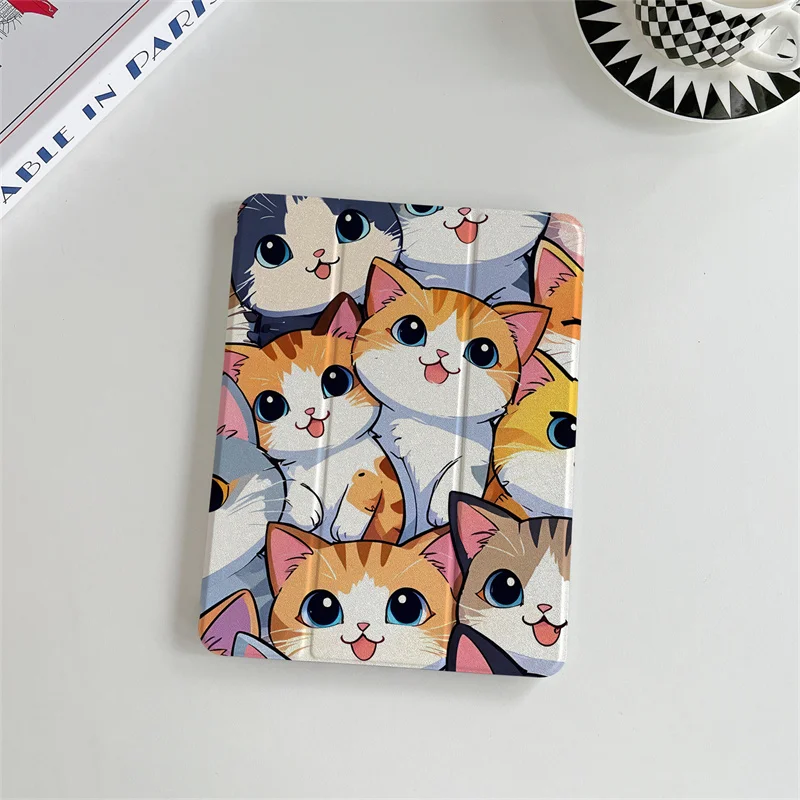 Cute kitten Tablet Case For iPad Air Pro11 2024 iPad 7th 8th 9th 10.5 9.7 10.2 10th 10.9 mini 6 5 4 Cover with Pencil Slot