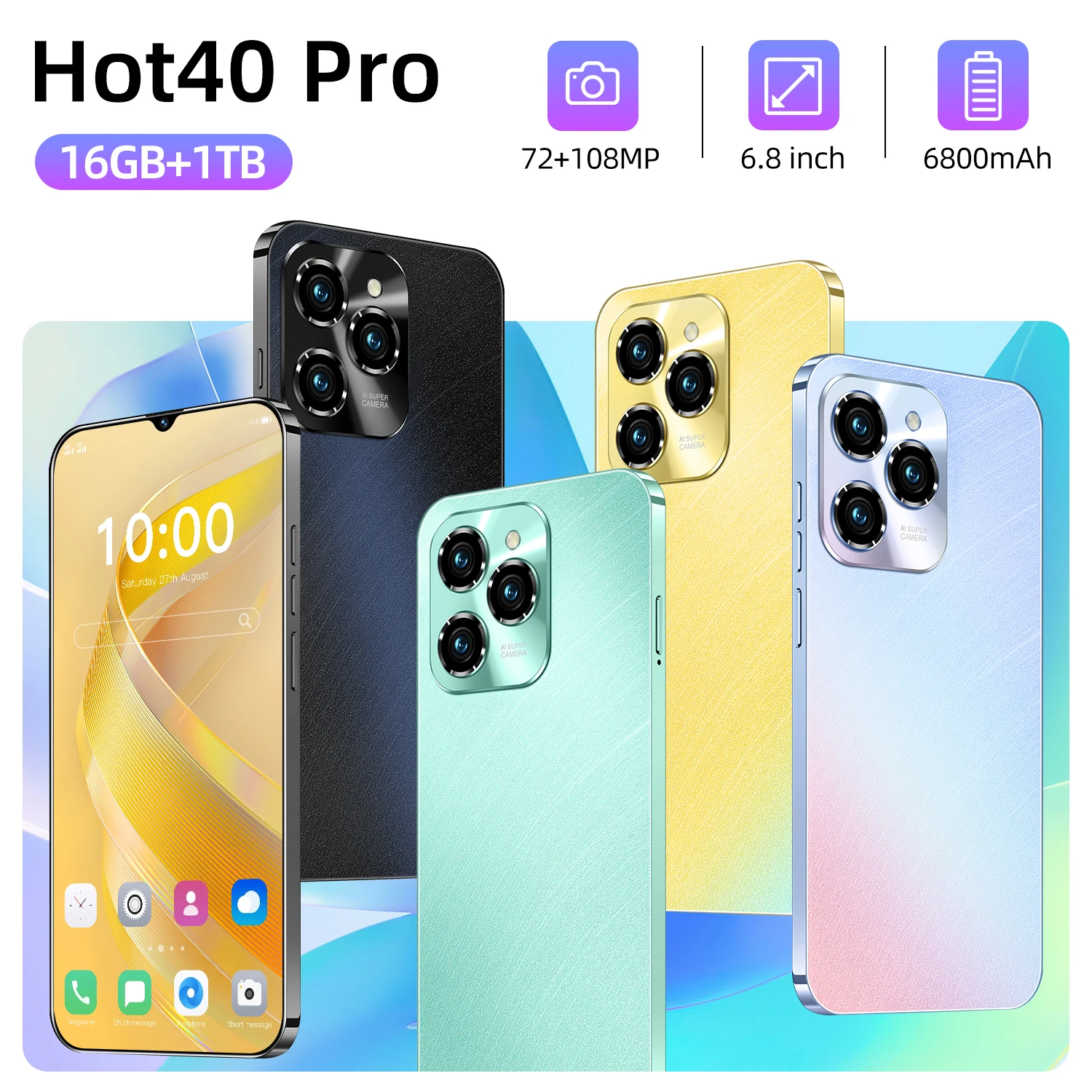 

Global Version 2025 HOT 40 Pro Original For Brand New Smartphone 6.8 inch Full Screen 4G 5G Cell Phone 6800mAh Mobile Phones