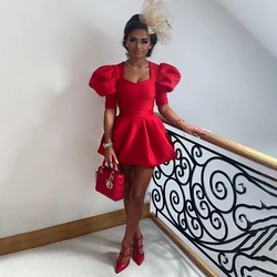 Mini Party Dress for Woman 2024 Red Puffy Sleeves V Neck A Line Short Cocktail Gowns Satin Custom Made