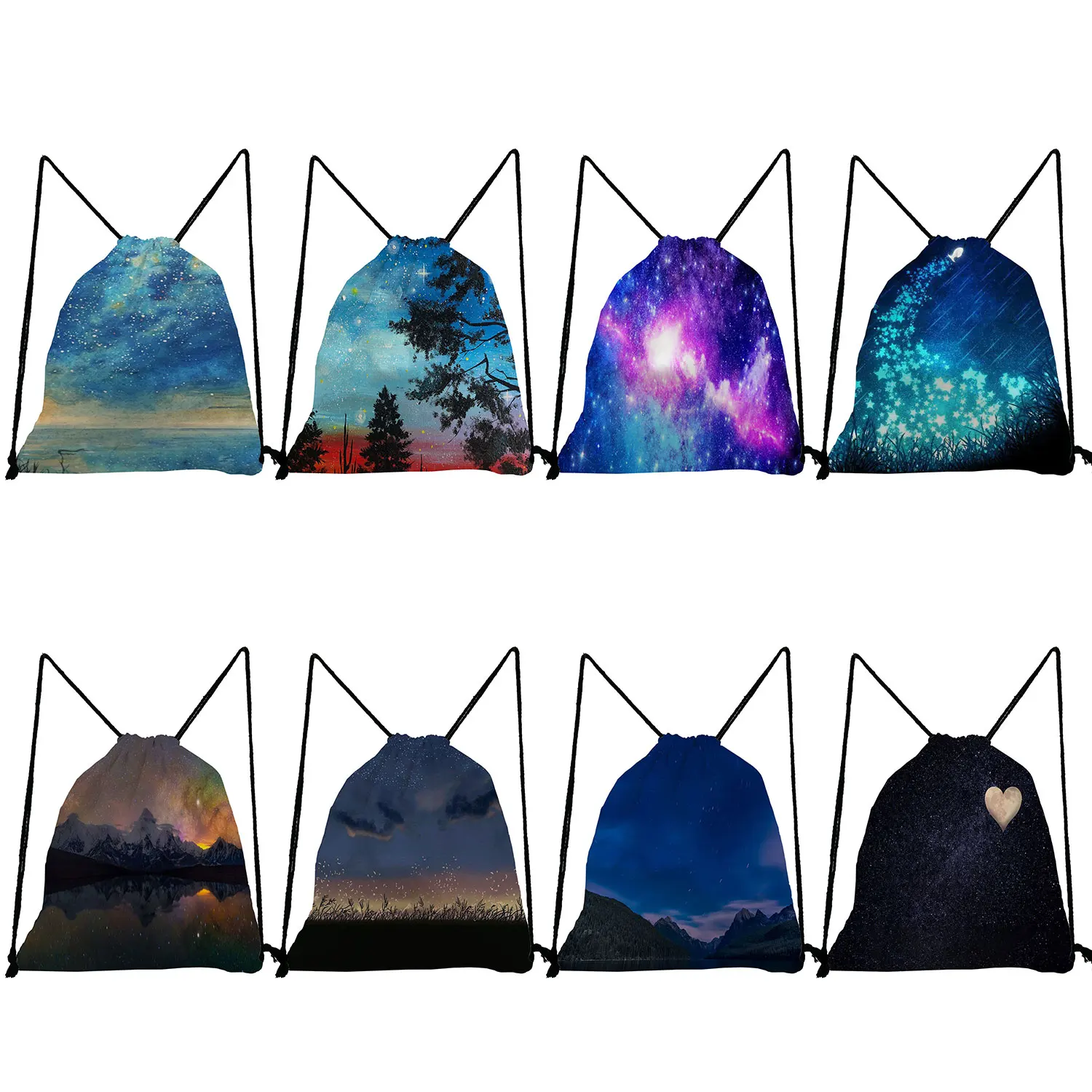 Rucksäcke Für Studenten Teenager Jungen Mädchen Schöne Landschaft Kordelzug Tasche Schuhe Bag Starry Sky Print Eco Casual Tragbare