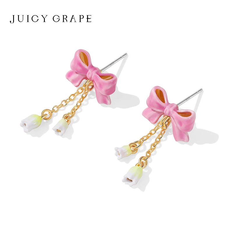 JUICY GRAPE Bellflower Stud Earrings for Women Pink Butterfly Bow Earrings  Sweet and Charming Ear Clips Ear Rings for Summer