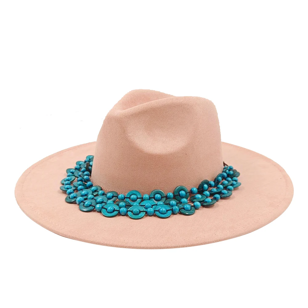 Suede Fedora Winter 9.5cm Women's Hat Color Wide Brim Church Jazz Hat Panama Hat Boho Necklace Coconut Shell Accessories