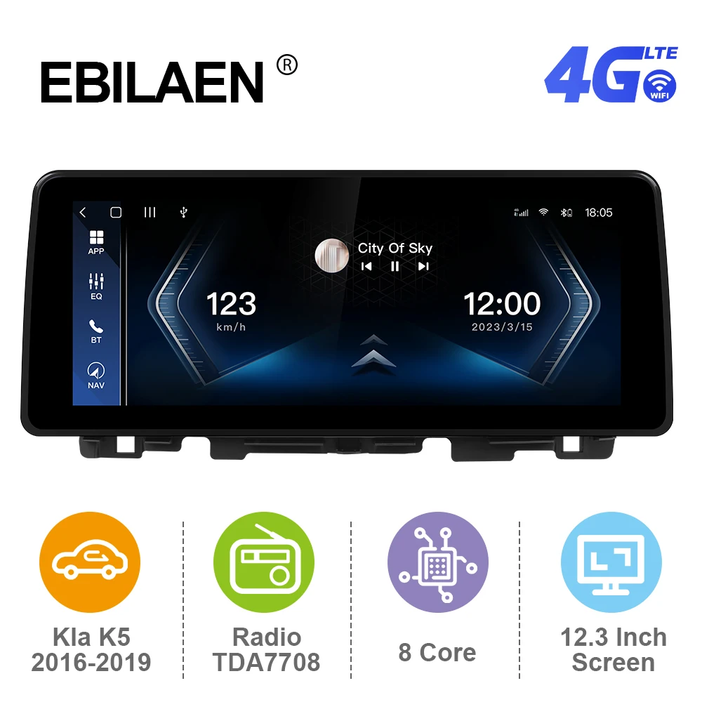 

EBILAEN Android 12 12.3 Inch Car Multimedia Player Radio For Kia K5 OPTIMA GPS Stereo1920*720P 4G WIFI Octa Core GPS