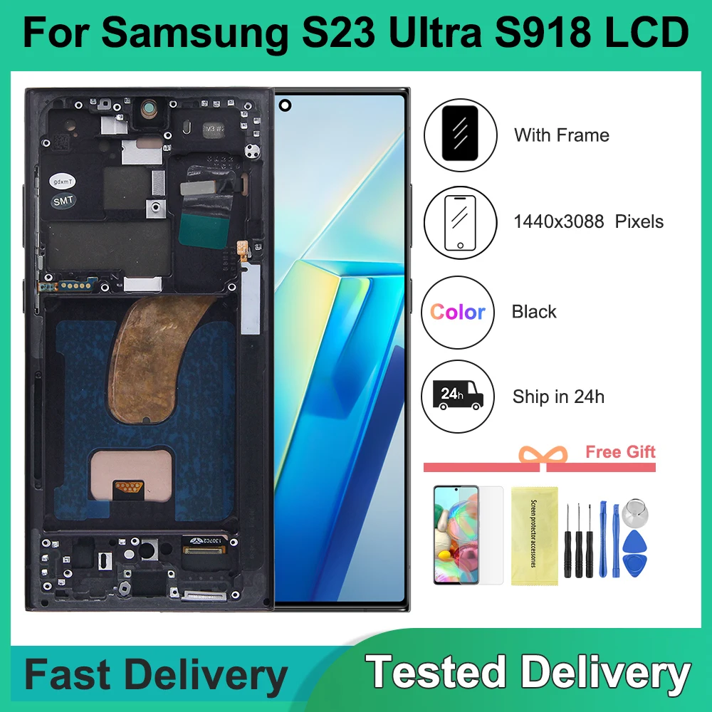 S23 Ultra Screen Assembly for Samsung S23 Ultra S918 SM-S918B SM-S918U Lcd Display Digital Touch Screen With Frame Replacement