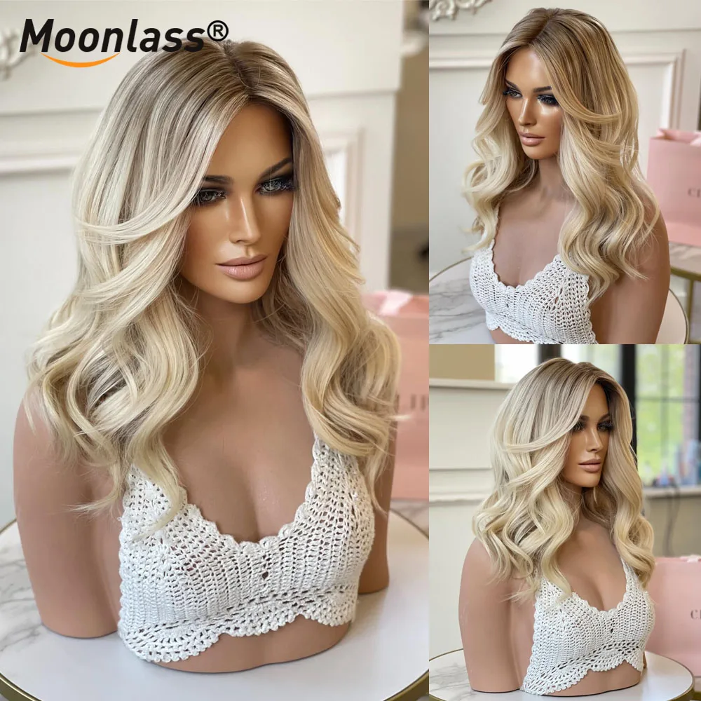 Ombre Ash Blonde Wig 100% Human Hair 200 Density 13x6 Transparent Lace Front Wig Ombre Honey Blonde Natural Hairline Remy Wigs