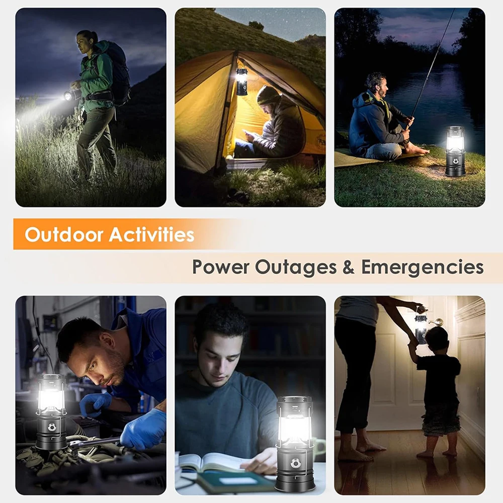 Imagem -06 - Usb Recarregável Solar Camping Lantern Dobrável Lanterna Led Emergência Pendurado Luzes para Acampamento ao ar Livre