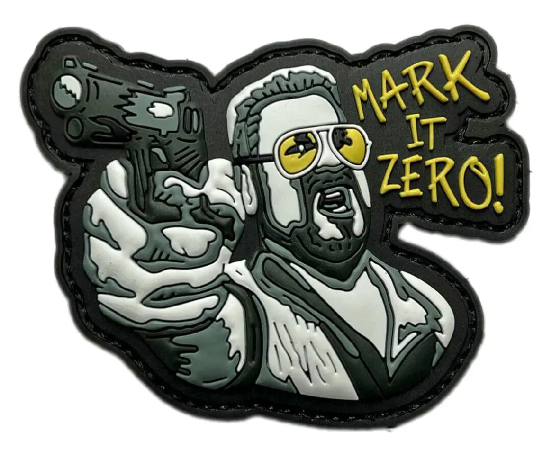 Custom Logo Rubber PVC Patch Mark It Zero Big Lebowski Patch 3D PVC Rubber - Hook Fastener Backing