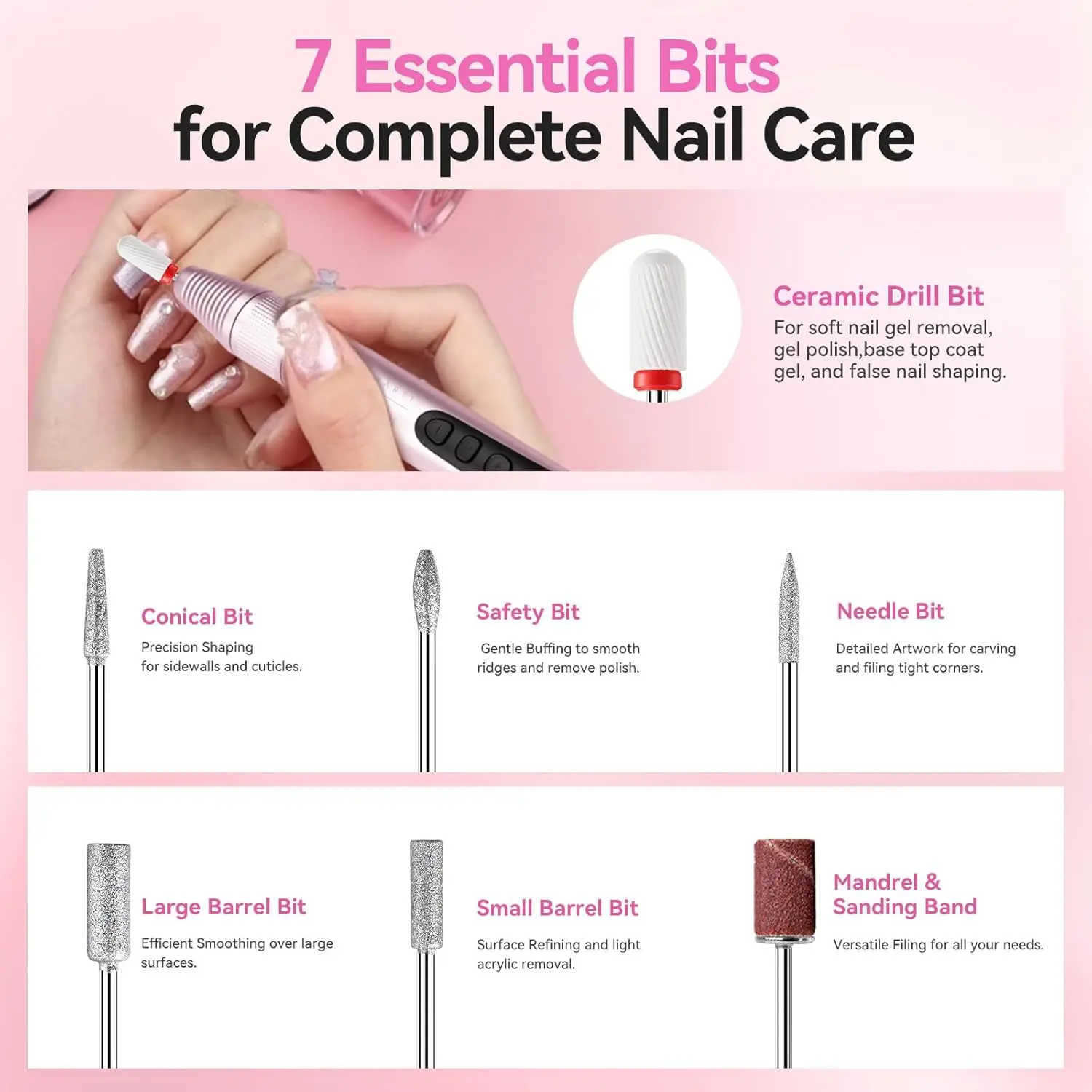 مثقاب أظافر كهربائي من ماكارت - قابل لإعادة الشحن بقدرة 35000 دورة في الدقيقة، مجموعة أدوات مثقاب أظافر لاسلكية وآلة أظافر #5