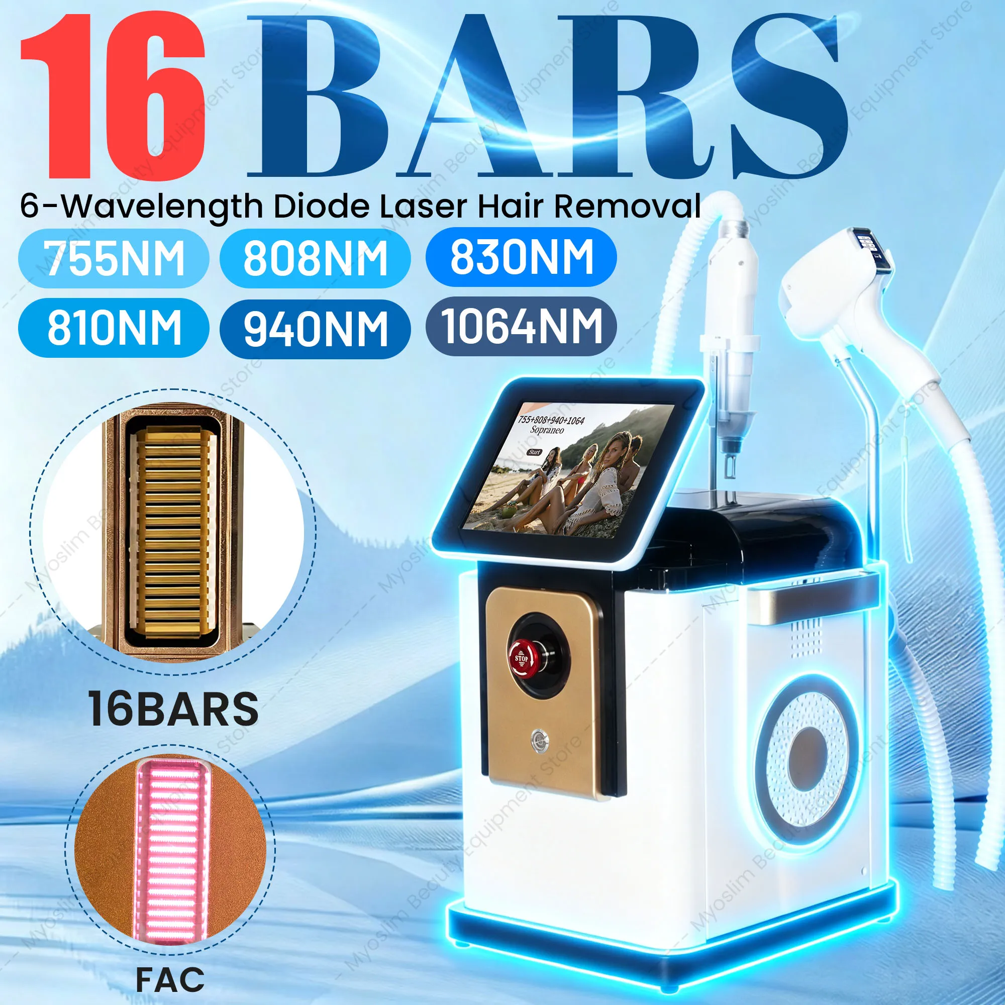 Two-in-One 755nm 808nm 810nm 830nm 1064nm Diode Laser Hair Removal Device for Removing Tattoo Marks with Pulses
