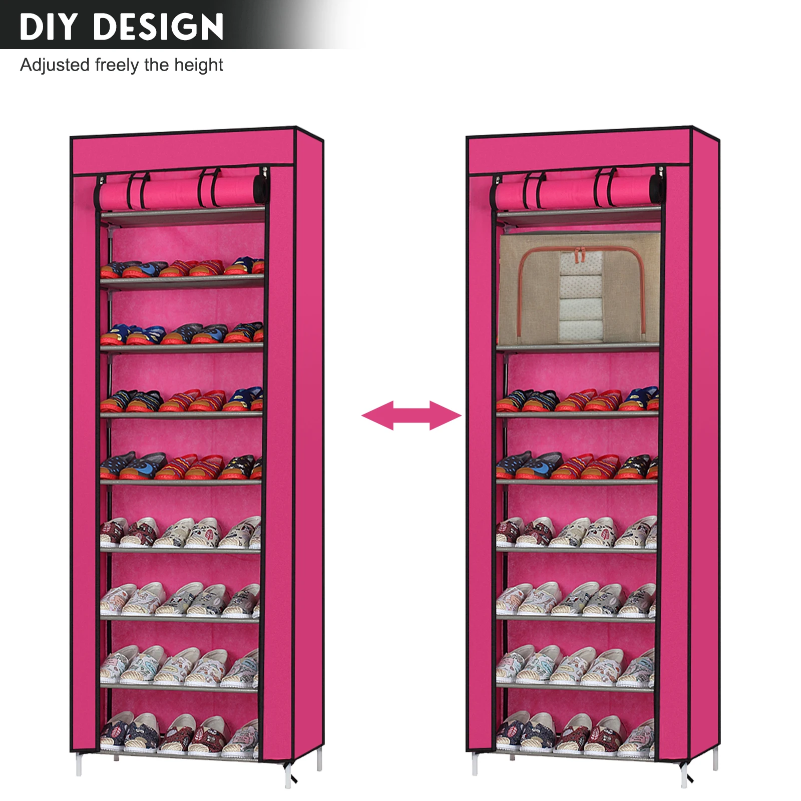 

Fashionable Room-saving 9 Lattices Non-woven Fabric Shoe Rack Rose Red，Entryway shoe rack, shoe storage and organization