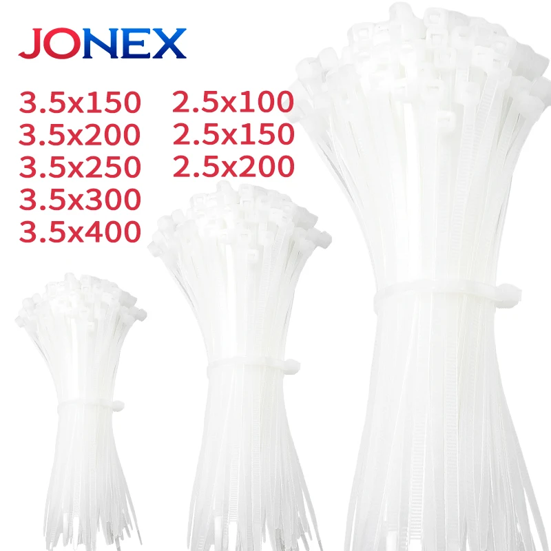 100PCS Plastic Ties Nylon Cable Zip Tie White Strong Self-locking Desk Organiser For Electrician Wire Management Garden Bundles