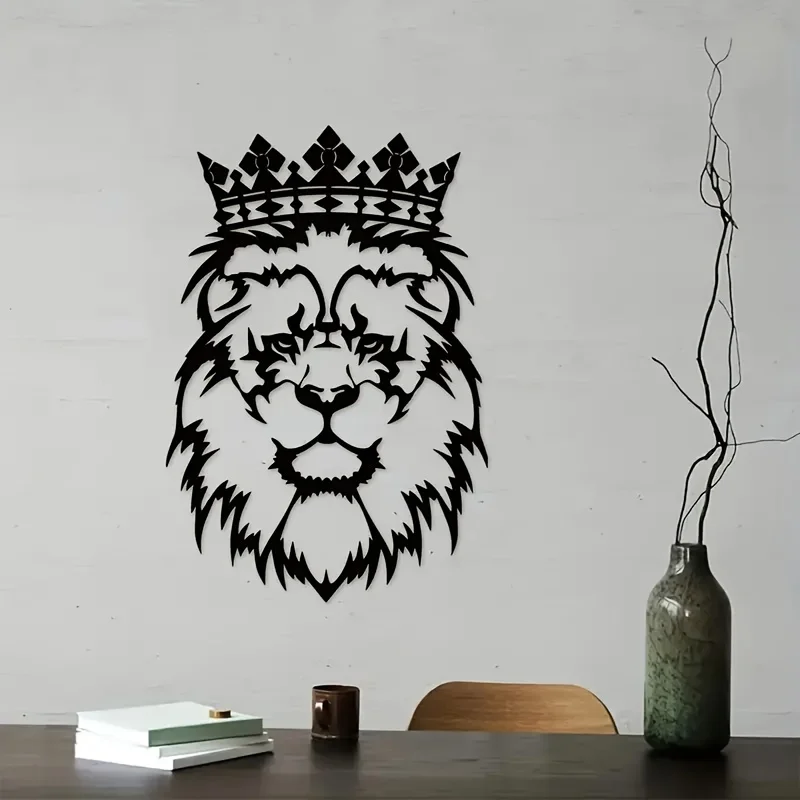 1PC Lion Crown Black Metal Wall Art, Animal Lover Gift Interior Design, Home Decoration, Gifts