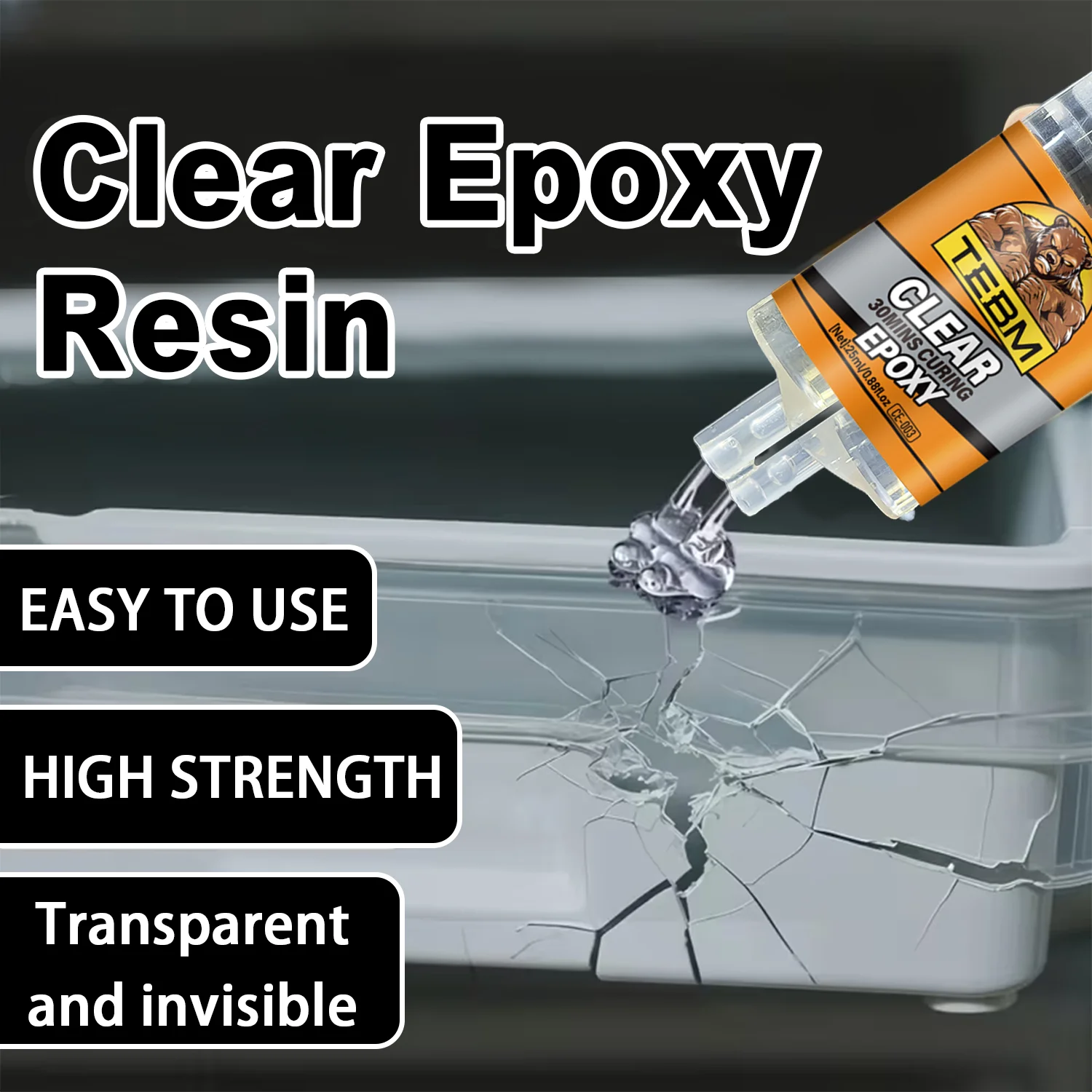 QuickDry Transparent Casting Glue 5-min Set 3900 PSI Strength Epoxy AB Adhesive Waterproof Gel for Metal and Plastic Repair 25ml